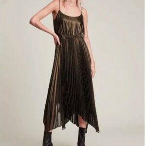 All Saints Asymmetrical Dress in Metallic Black